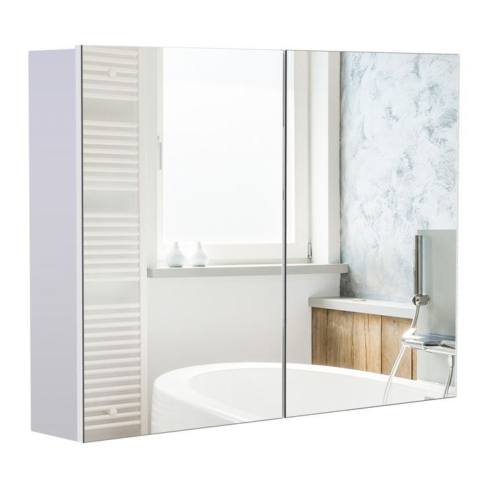 Armoire miroir de salle de bain 2 portes étagères dim. 80 x 15 x 60 cm blanc