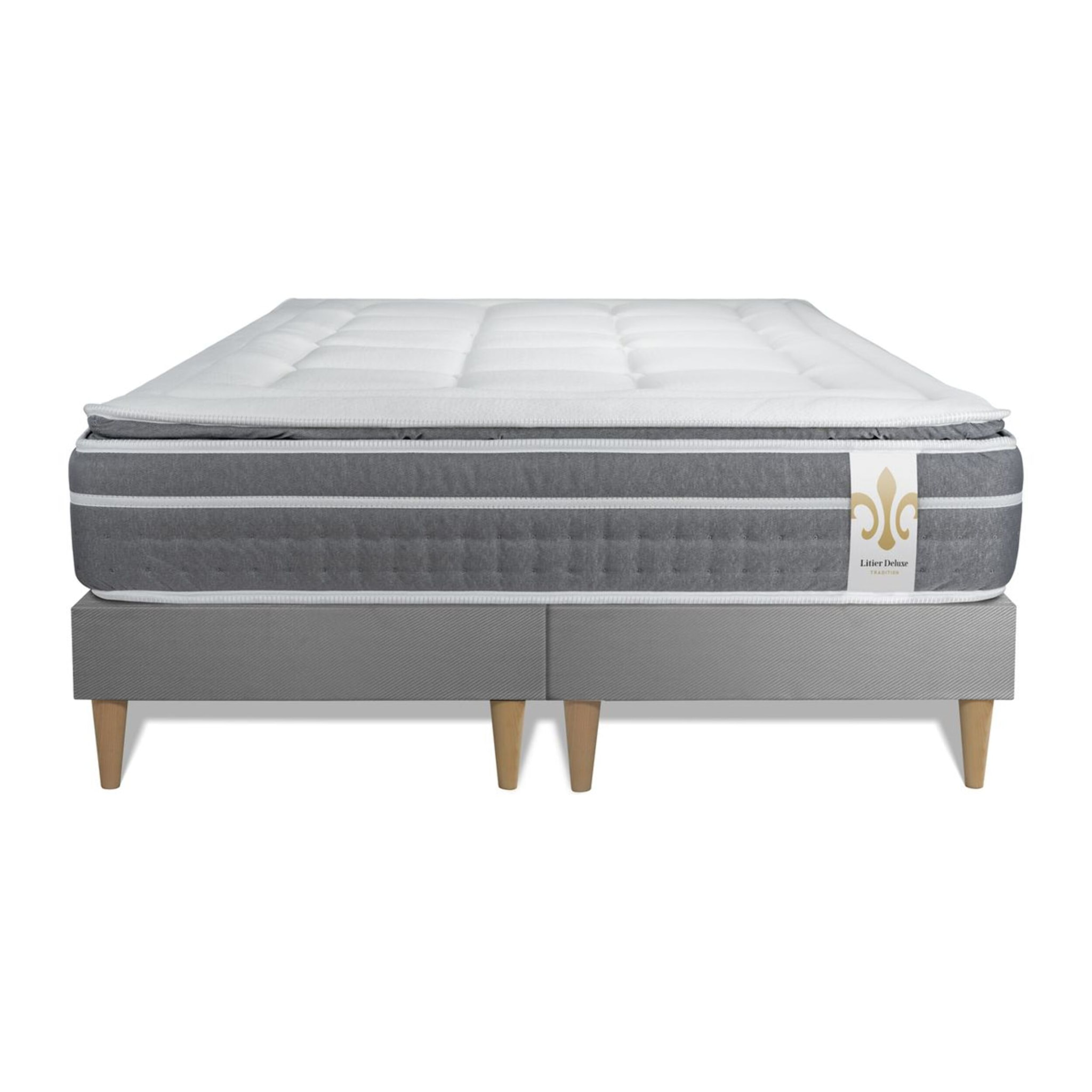 Ensemble Matelas Trente PLUS - 30cm - Hybride - Effet nuage avec surmatelas intégré - Sommier Tapissier Gris