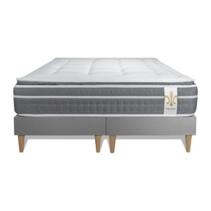 Ensemble Matelas Trente PLUS - 30cm - Hybride - Effet nuage avec surmatelas intégré - Sommier Tapissier Gris