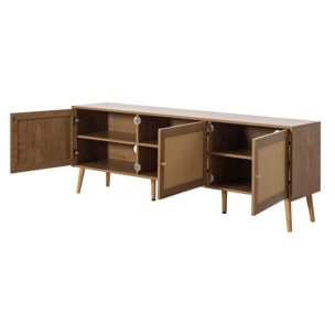 Goto - meuble tv - effet bois et cannage - 3 portes - 167 cm - Bois