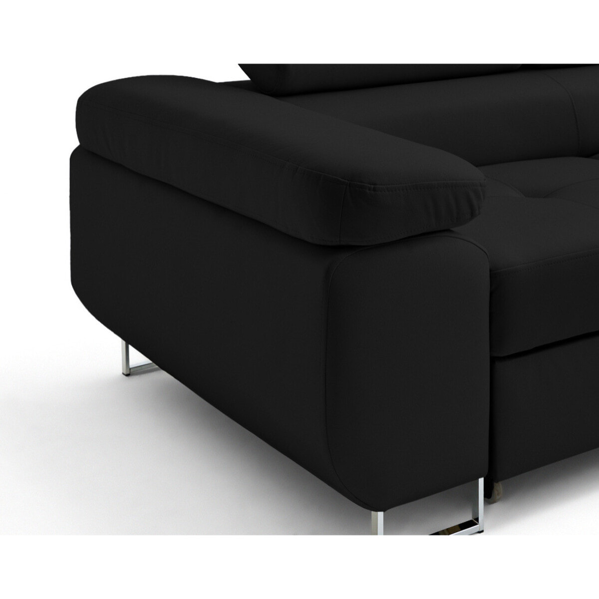 Zaria - canapé d'angle droit 5 places convertible avec coffre et têtières en simili - Noir