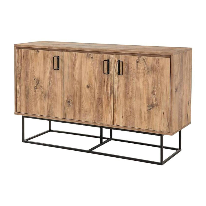 Credenza Drad, Buffet da soggiorno, Madia da salotto, Dispensa da cucina, 140x40h80 cm, Quercia e Nero