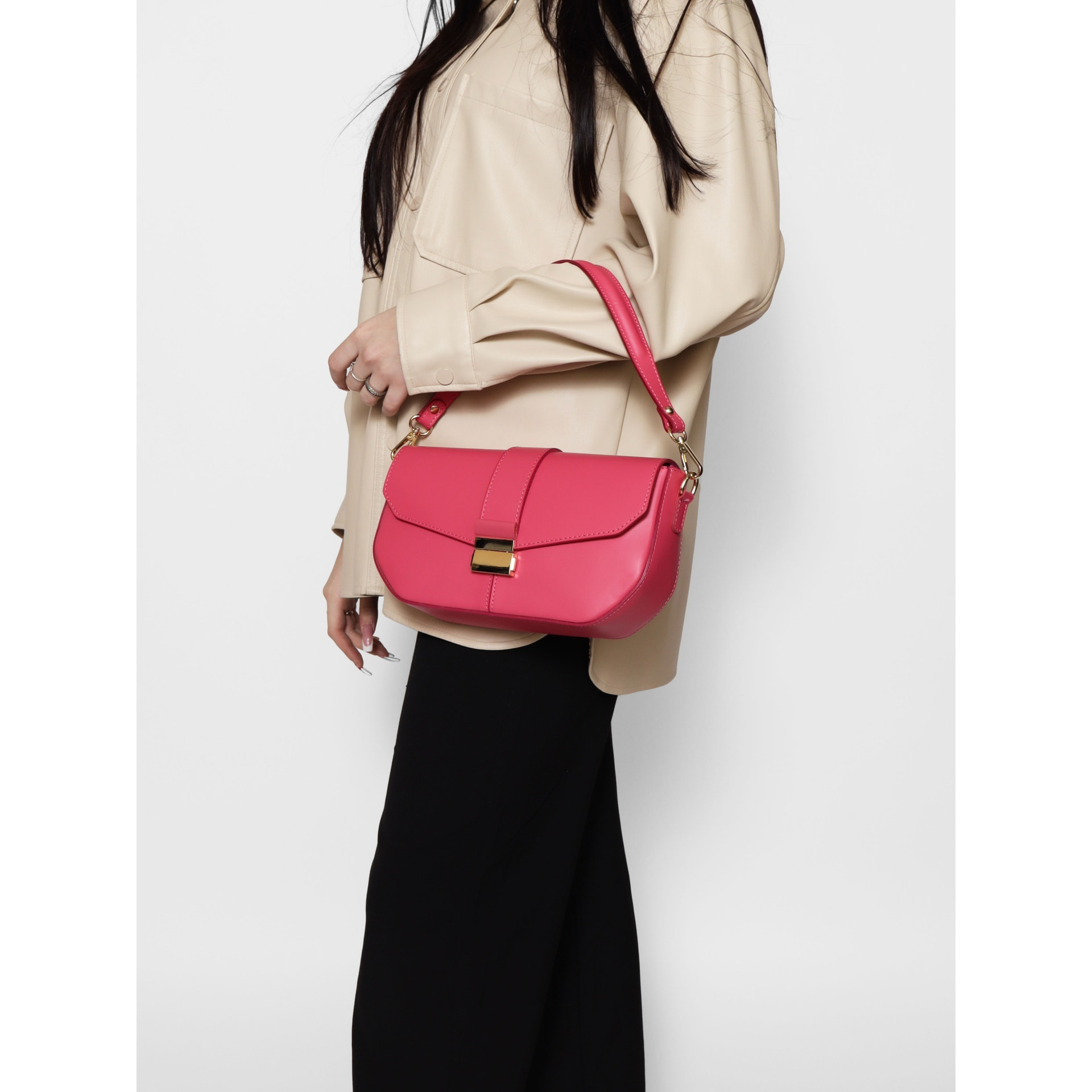 Borsa a spalla da donna - Modello False - Vera pelle - 27.0 x 15.0 x 7.0 cm