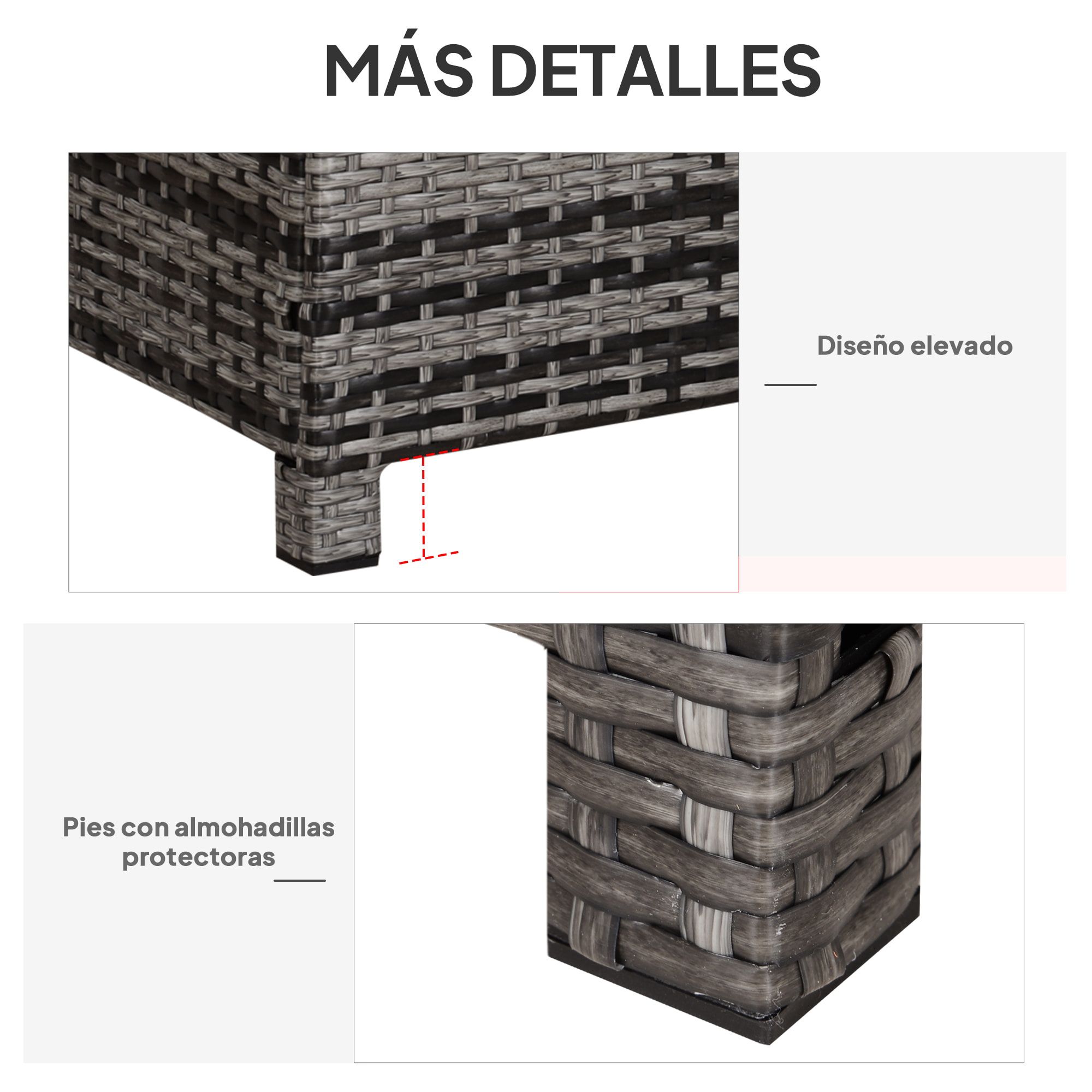 Mesa de Jardín de Ratán Sintético Mesita Auxiliar con Vidrio Templado para Terraza Patio Balcón 85x50x39 cm Gris