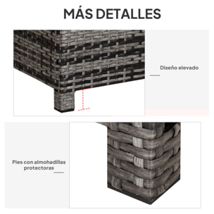 Mesa de Jardín de Ratán Sintético Mesita Auxiliar con Vidrio Templado para Terraza Patio Balcón 85x50x39 cm Gris