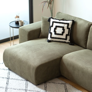 JAMBI Canapé d'angle réversible 3 places en velours côtelé vert