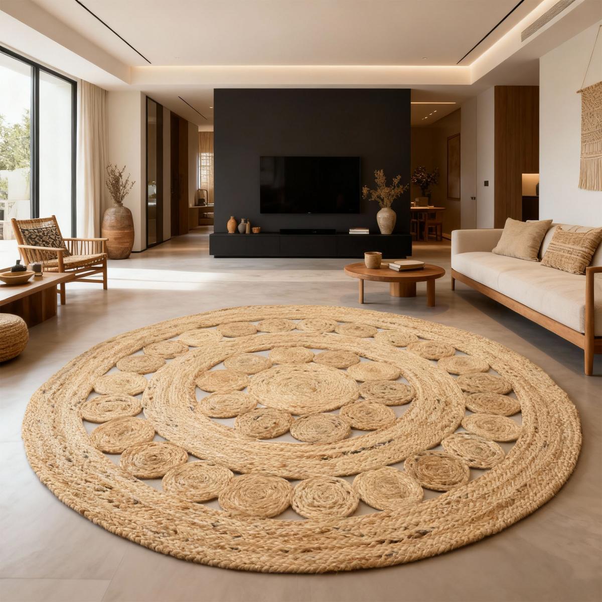 Tapis rond NIJA , tapis jute artisanal