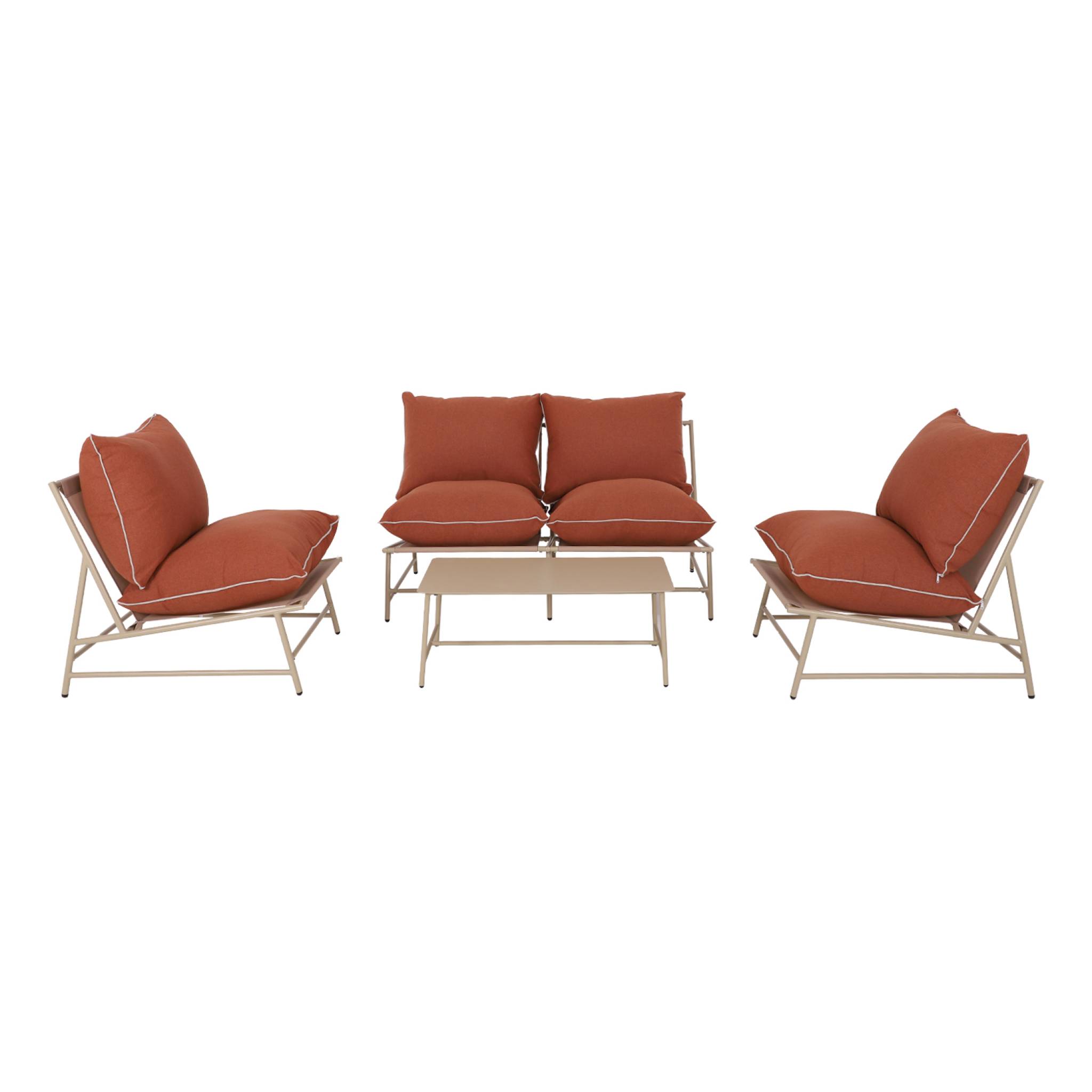 Salon de jardin acier SOFIA beige et terracotta. 4 places. table rectangulaire