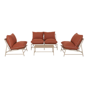 Salon de jardin acier SOFIA beige et terracotta. 4 places. table rectangulaire