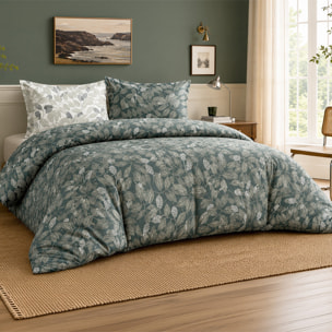 Parure housse de couette 100% percale de coton motif feuilles - EMERIDE