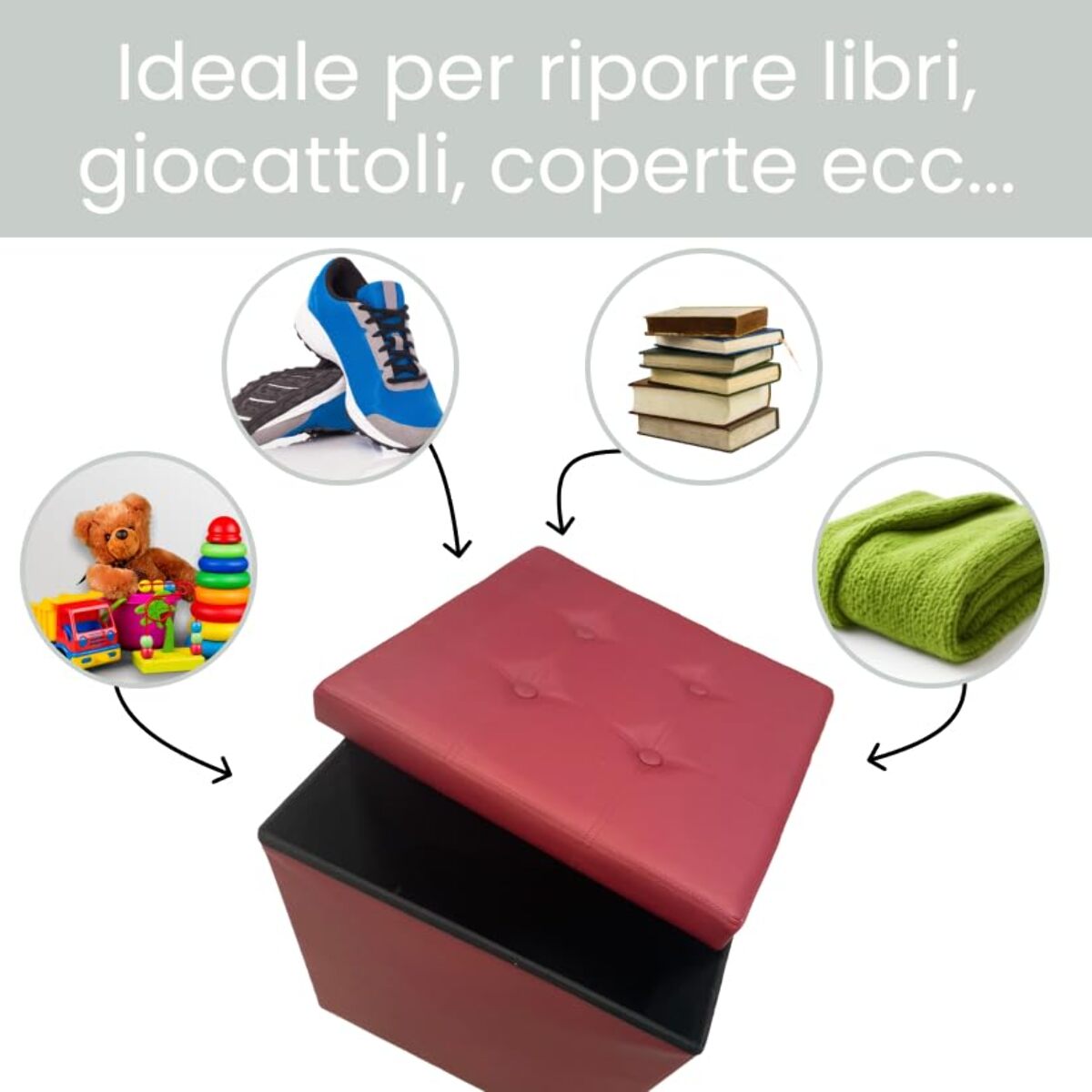 Pouf Contenitore, Puffo per Sedersi, Pouf Poggiapiedi, in Ecopelle, Quadrato, Imbottito, Versatile, Facile da Pulire