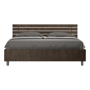 Cama con almacenaje 160x200 con cabecera recta de listones nogal Ankel