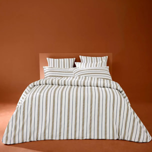 Lot h.couette +taies satin de coton imprimé blanc beige Martigues sable