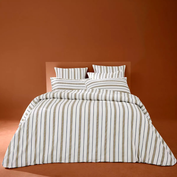 Lot h.couette +taies satin de coton imprimé blanc beige Martigues sable