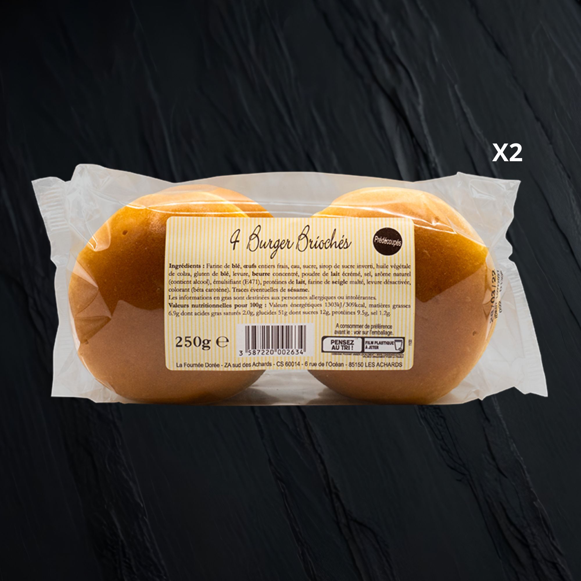 8 Pain Burger Brioché Nature - 2x250g - France - Raoul Gey