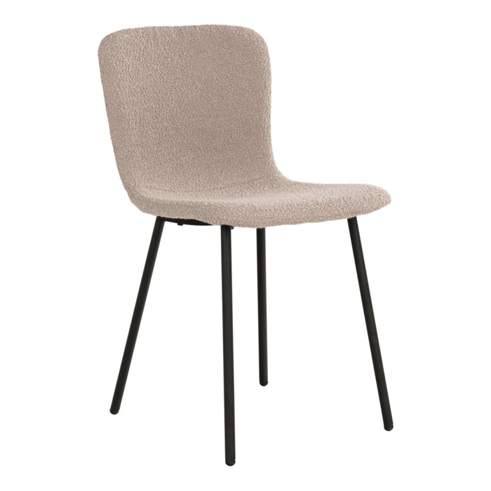 Set 2 sedie da pranzo Halden in bouclé beige con gambe nere