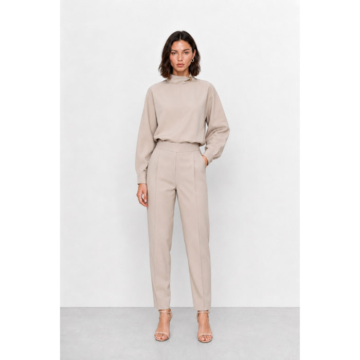 Kocca - Blusa da donna a collo alto con maniche ampie e drappeggio Donna