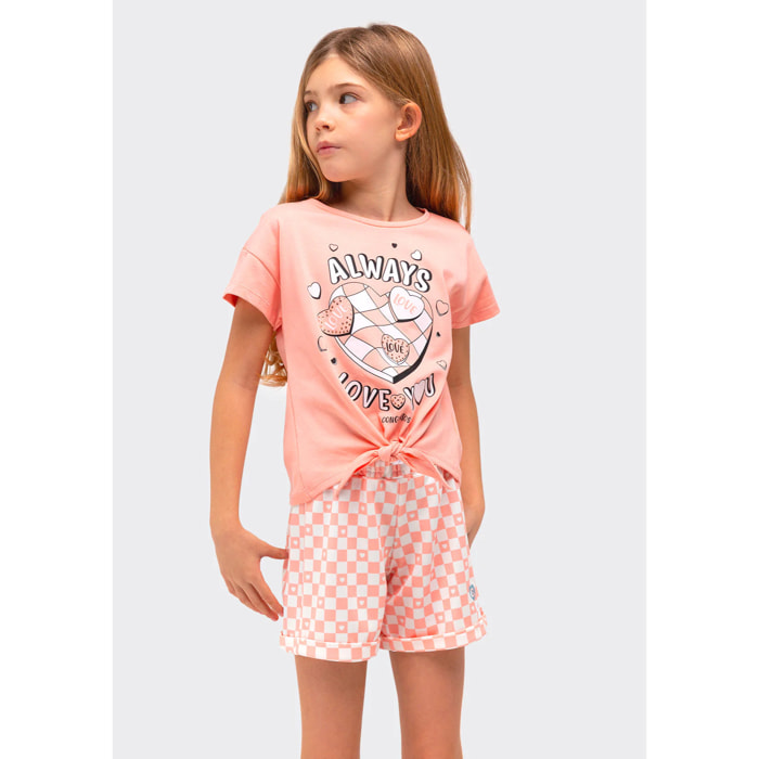 Camiseta De Niña Estampado Anudado En Naranja