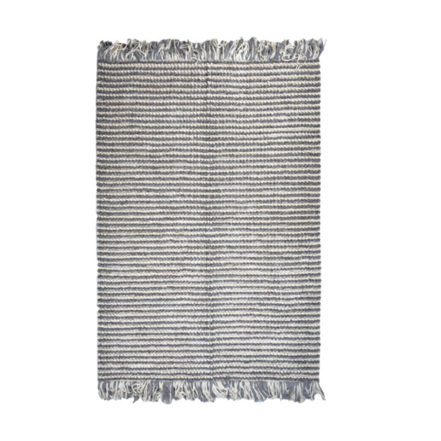 Tapis 140x200 cm en tissu texturé pompons avec franges bicolores - MARINE