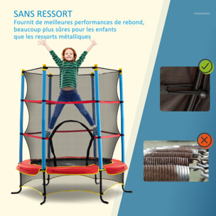 Trampoline de jardin enfant Ø 1,65 × 1,62H m filet de sécurité porte zipée couvre-ressorts + 6 poteaux rembourrés inclus rouge bleu noir