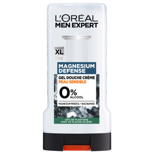 Lot de 6 - L'Oréal Paris Men Expert Magnesium Defense Gel Douche Crème Peau Sensible 0% Alcool Enrichie en Magnésium et en Niaci