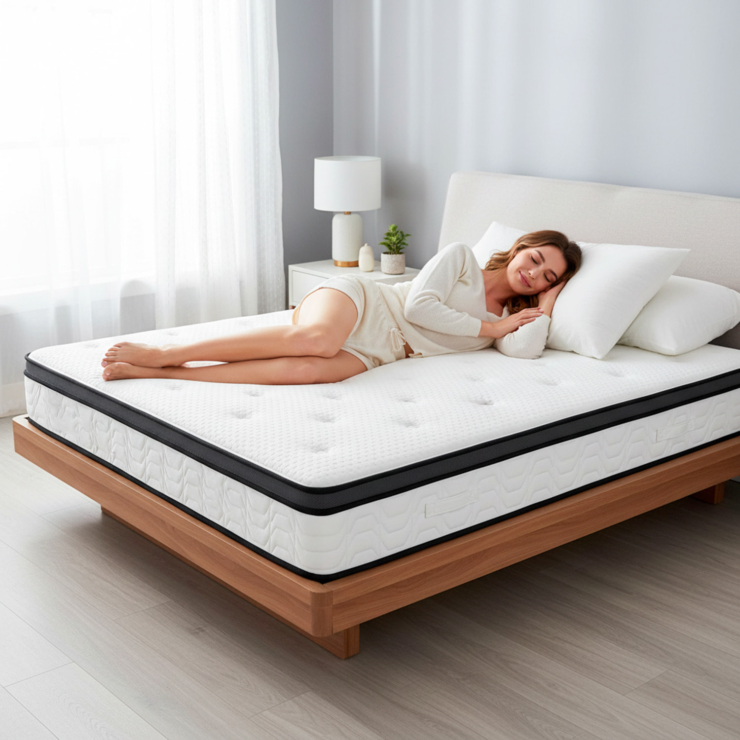 Materasso Matrimoniale Ibrido Con 240 Molle Insacchettate per M² E Memory Foam 5 Zone di Comfort Double Sided Rigidità H3/H4 Medio Rigido