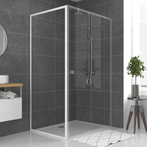 Paroi porte de douche blanc RETOUR 90x185cm pour porte - verre transparent 5mm - WHITY SIDE 90