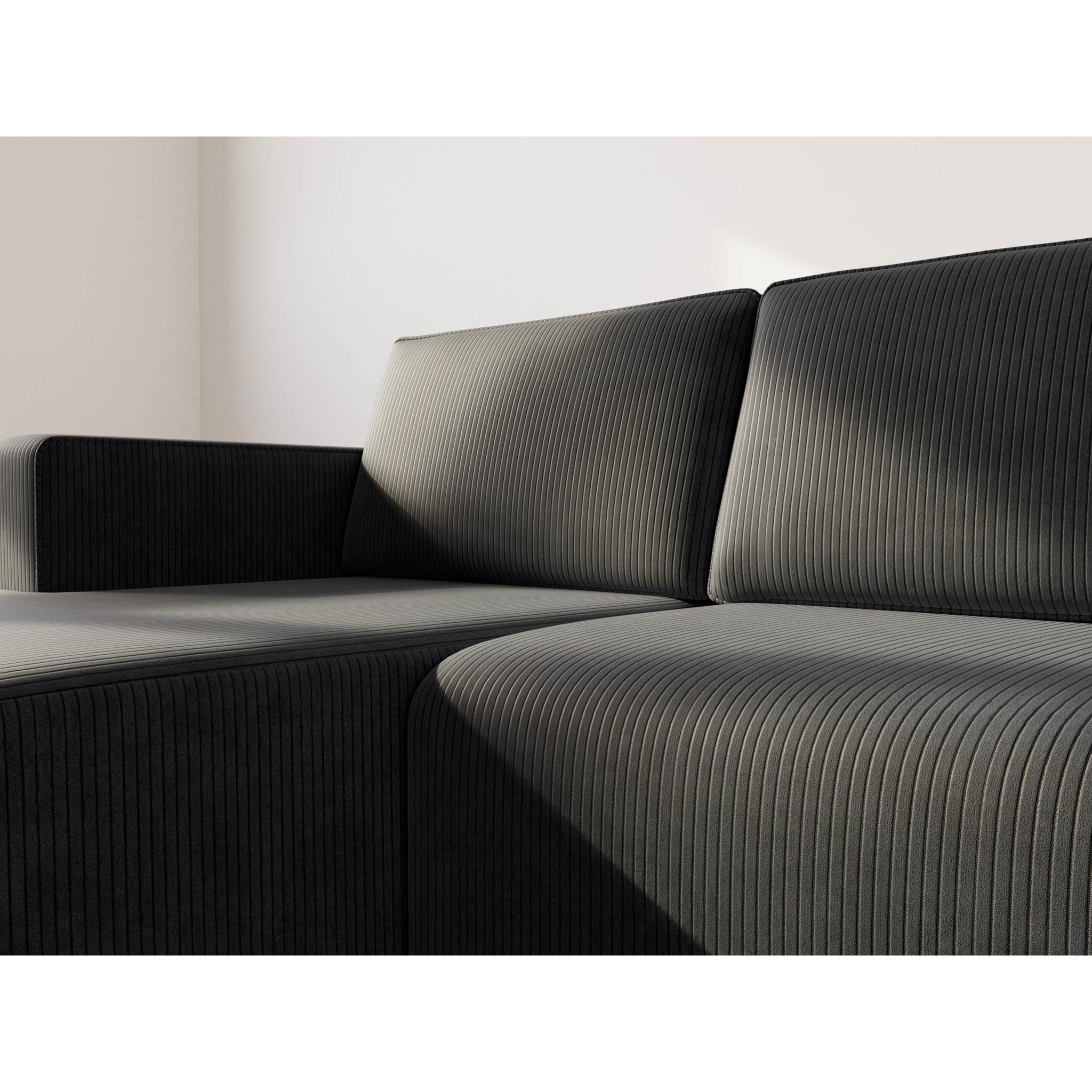 Topaze - canapé d'angle gauche 4 places convertible avec coffre en velours côtelé - Noir