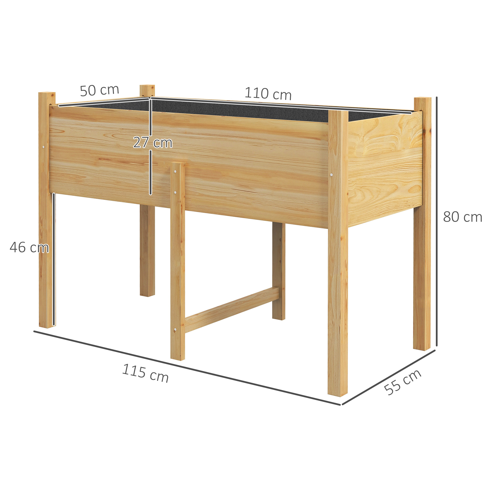 Mesa de Cultivo de Madera Huerto Urbano Elevado 115x55x80 cm Jardinera de Cultivo con Tela no Tejida para Cultivo Plantas Flores Verduras Natural
