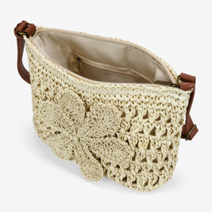 Bolso bandolera beige en rafia con flor