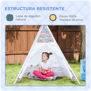 Tienda de Campaña para Niños de +3 Años Tipi Infantil de Madera Portátil con Ventana para Interiores y Exteriores 120x120x155 cm Blanco