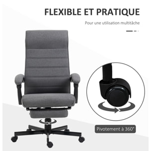 Chaise de bureau manager ergonomique inclinable réglable repose-pied rétractable tissu gris