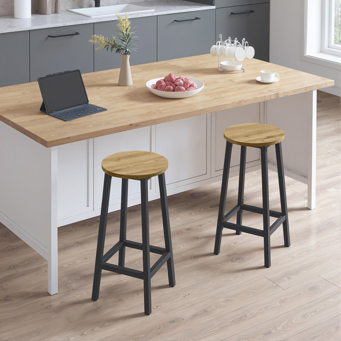 Sgabello bar Artisan in legno e acciaio nero