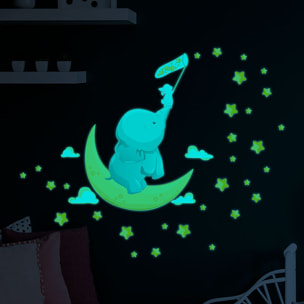 Sticker phosphorescent lumineux - ÉLÉPHANT ET LAPIN ATTRAPENT LES ÉTOILES + 110 ÉTOILES