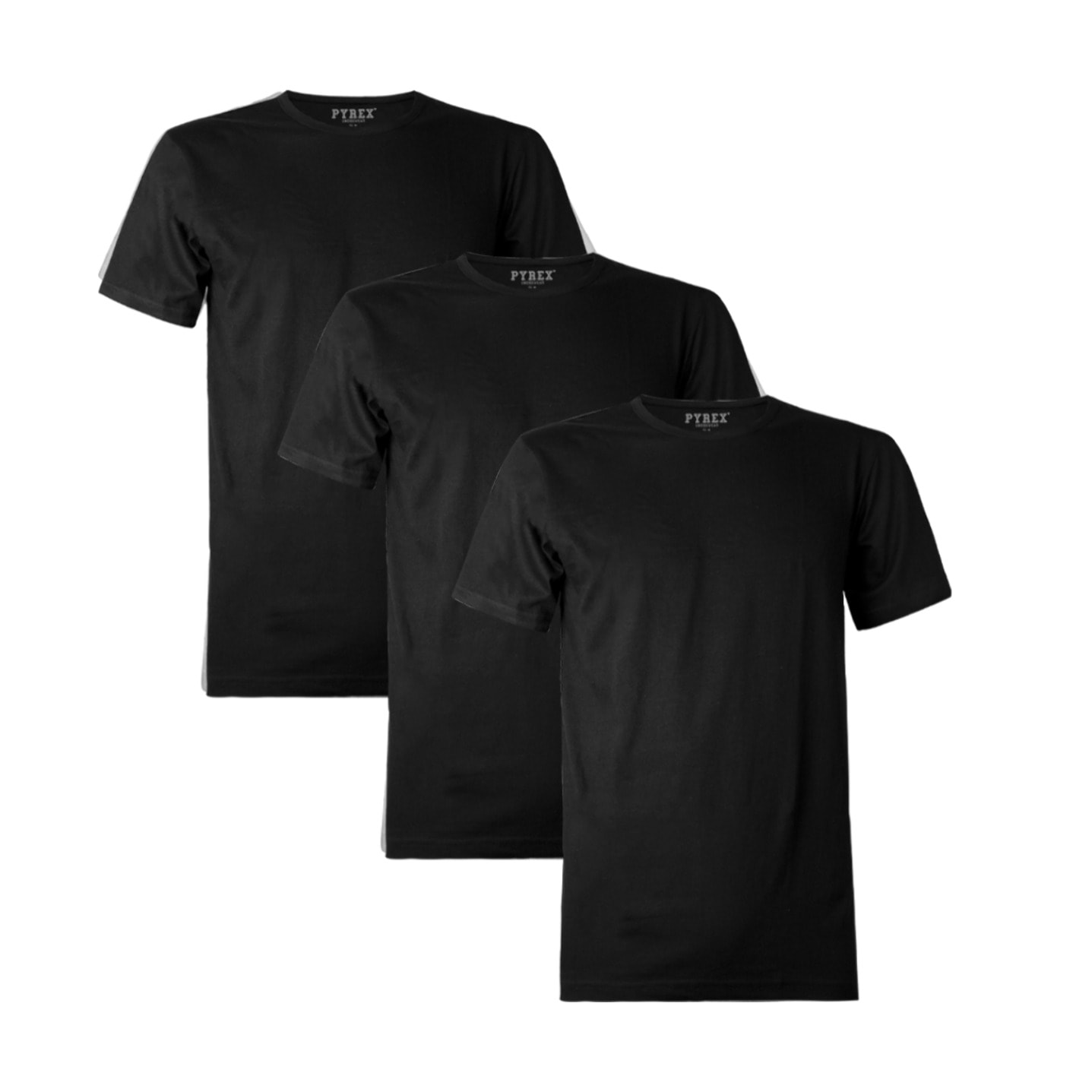 T-Shirt Uomo Pyrex Cotone Bielastico Art. PG30 Conf. 3 pz Girocollo Nero