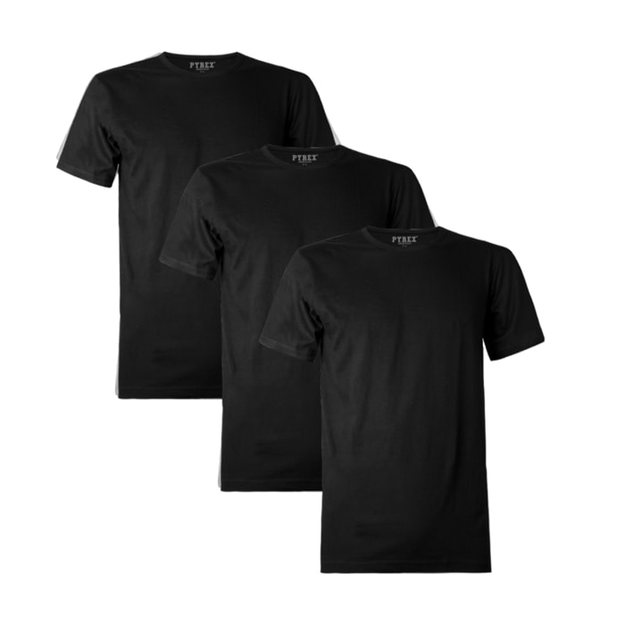 T-Shirt Uomo Pyrex Cotone Bielastico Art. PG30 Conf. 3 pz Girocollo Nero