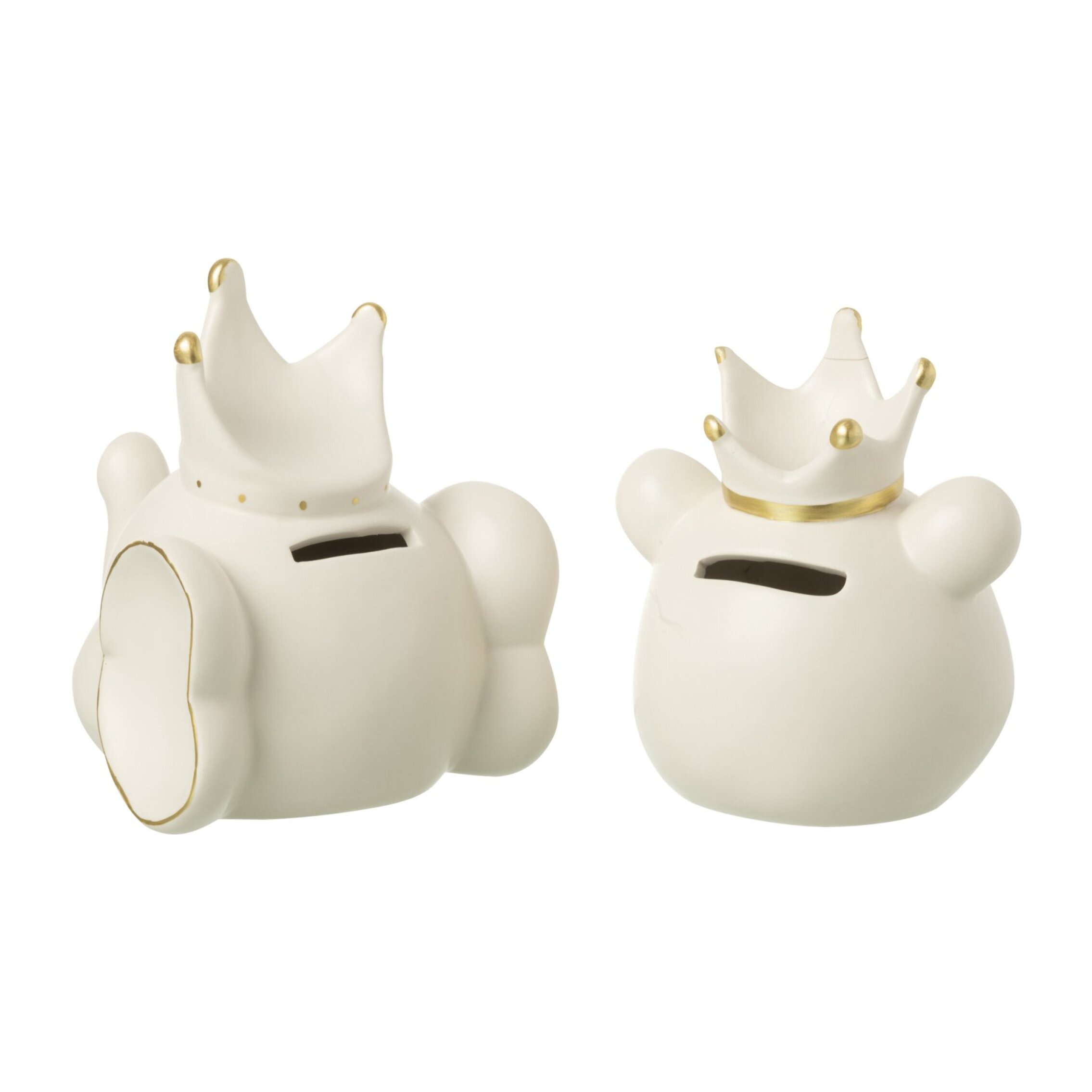 J-Line tirelire Ours - porcelaine - ecru/or - small - 2 pcs