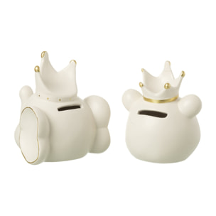 J-Line tirelire Ours - porcelaine - ecru/or - small - 2 pcs