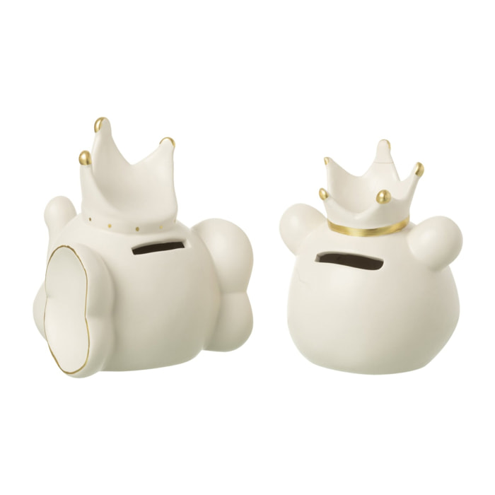 J-Line tirelire Ours - porcelaine - ecru/or - small - 2 pcs