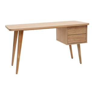 Bureau avec rangements 2 tiroirs scandinave bois clair chêne L140 cm FIFTIES