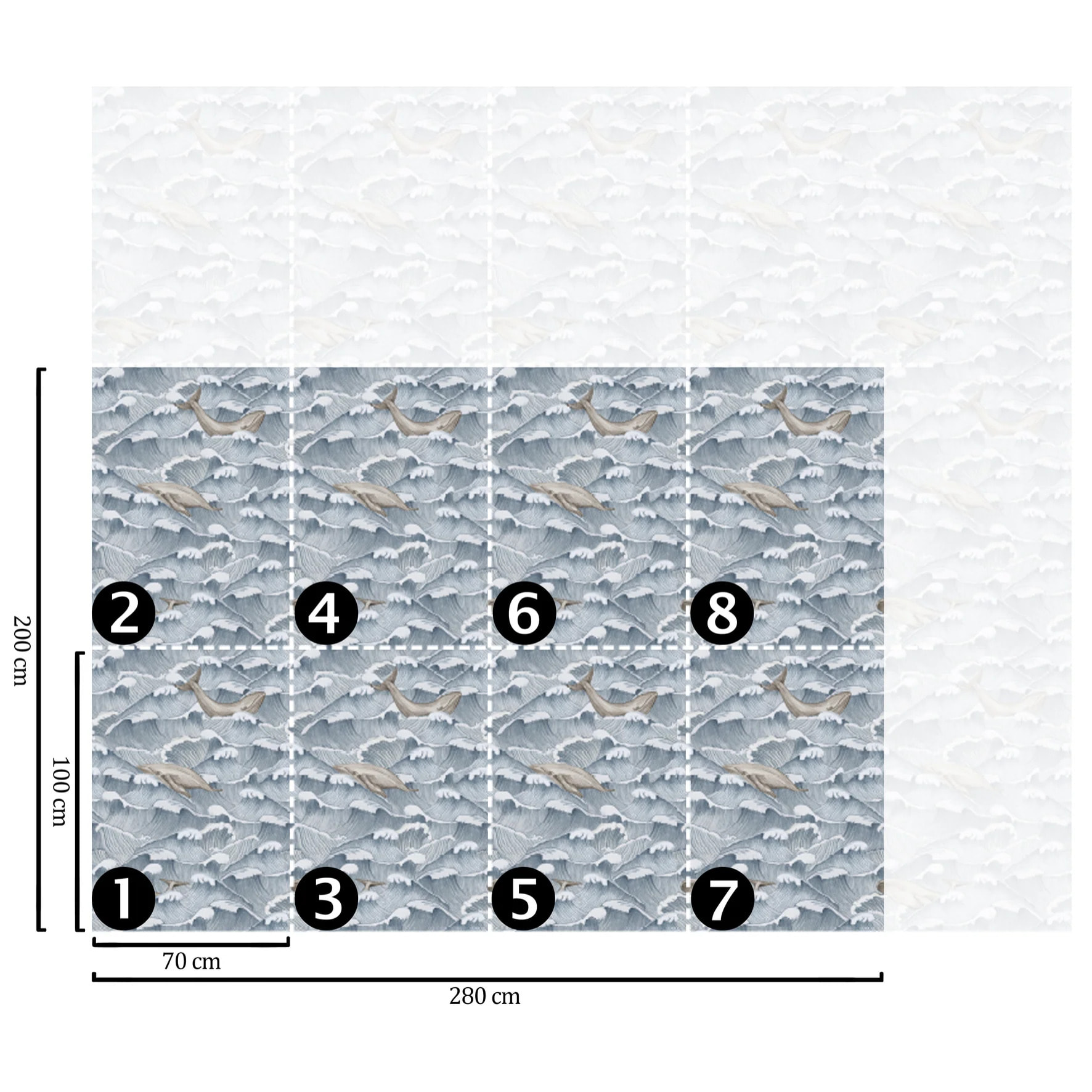 Carta da Parati Mare Vintage con Onde e Balene