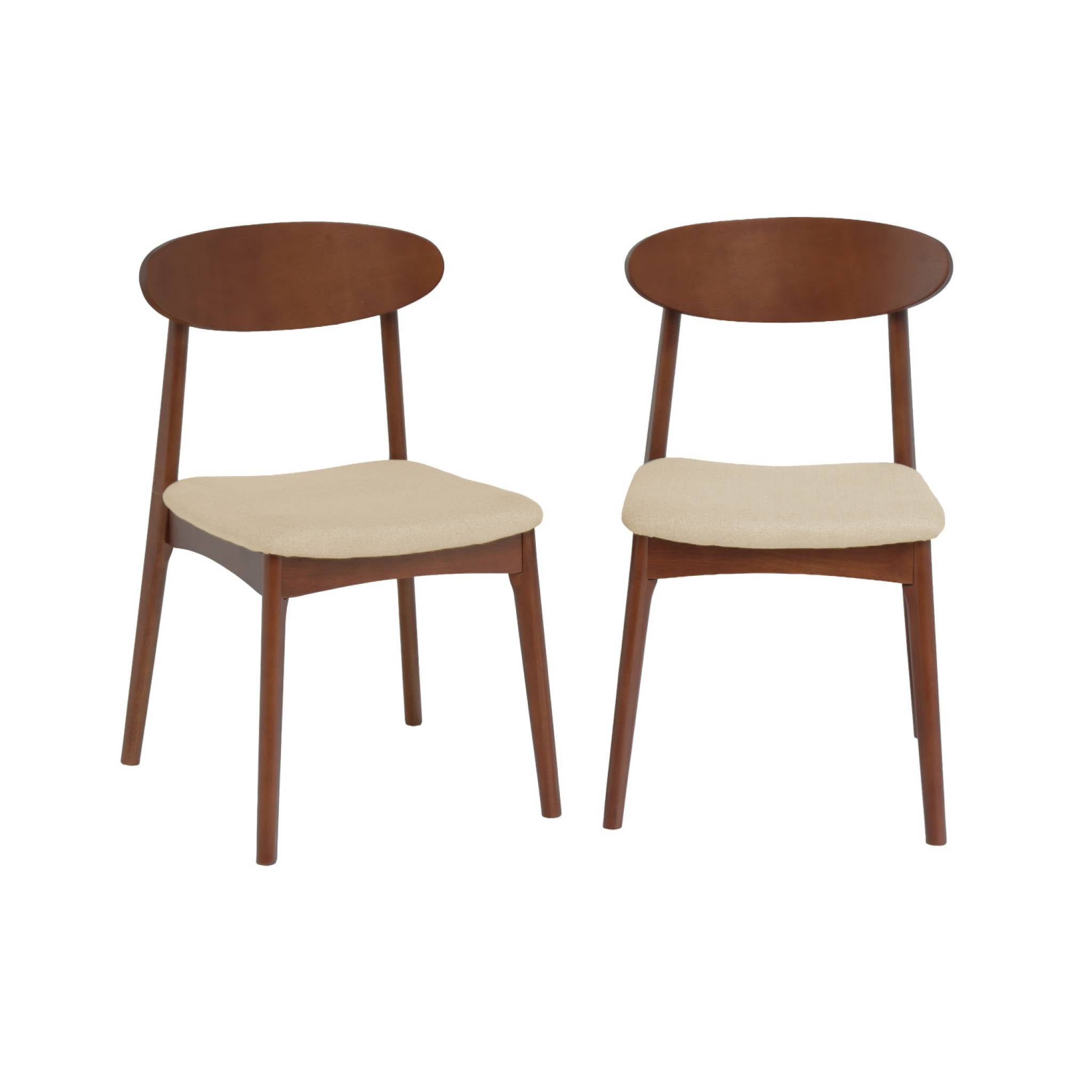 Chaise vintage bois d'hévéa noyer et tissu (lot de 2) ARIA