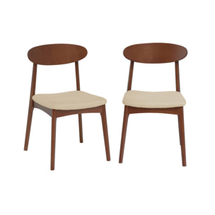 Chaise vintage bois d'hévéa noyer et tissu (lot de 2) ARIA