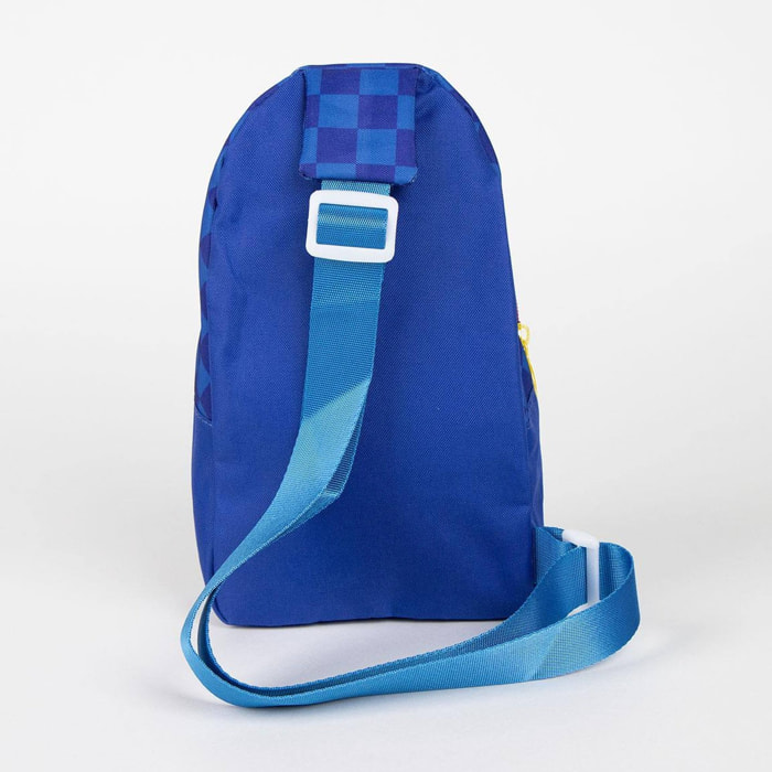 Mochila bandolera de sonic - color azul - 13x23x7cm - fabricada en poliéster - bandolera infantil con asas ajustables - compartimento principal