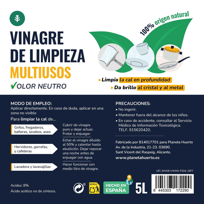 Pack 3x Vinagre Blanco de Limpieza Planeta Huerto 5 L