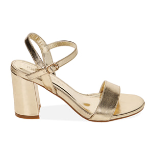 Sandali oro laminato, tacco 8 cm
