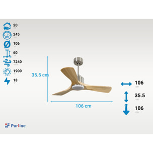 Ventilateur de plafond Réversible  Thermostat Dimmable Wifi Moteur à courant continu Toits en pente Télécommande Lumière à trois tons Hypersilence Mémoire