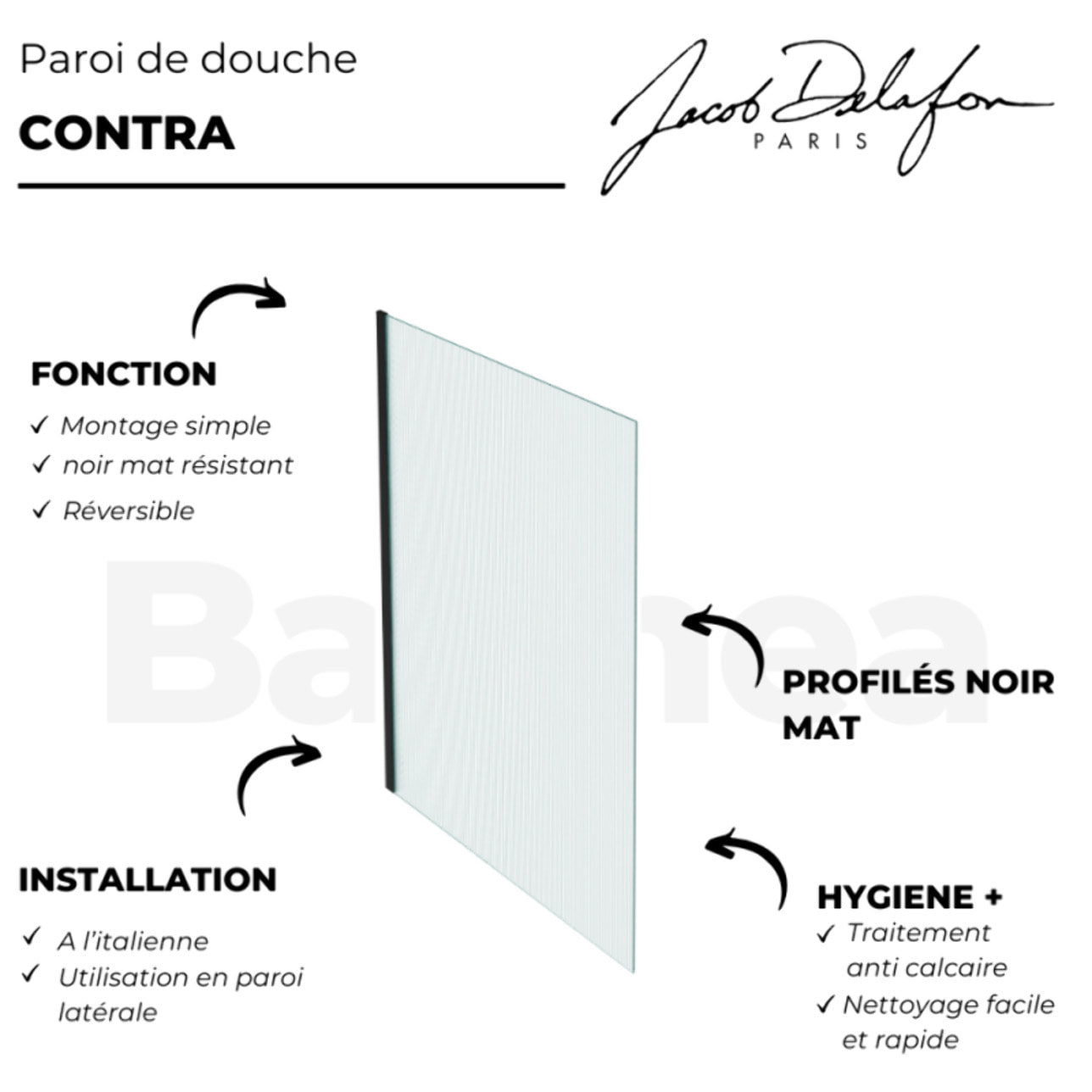 Paroi de douche fixe ou paroi latérale 200 x 80 Contra noir mat