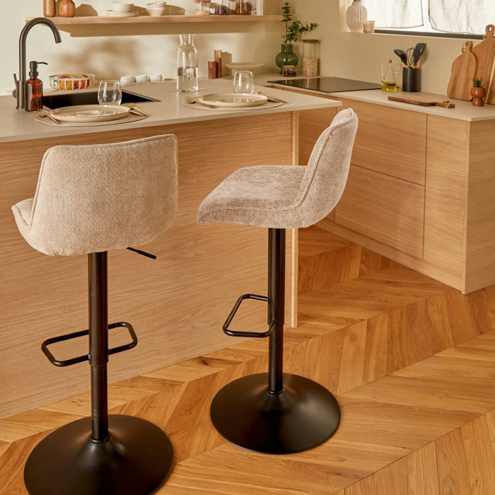 Lot de 2 tabourets de bar Cirea carré H.105cm pivotant beige noir