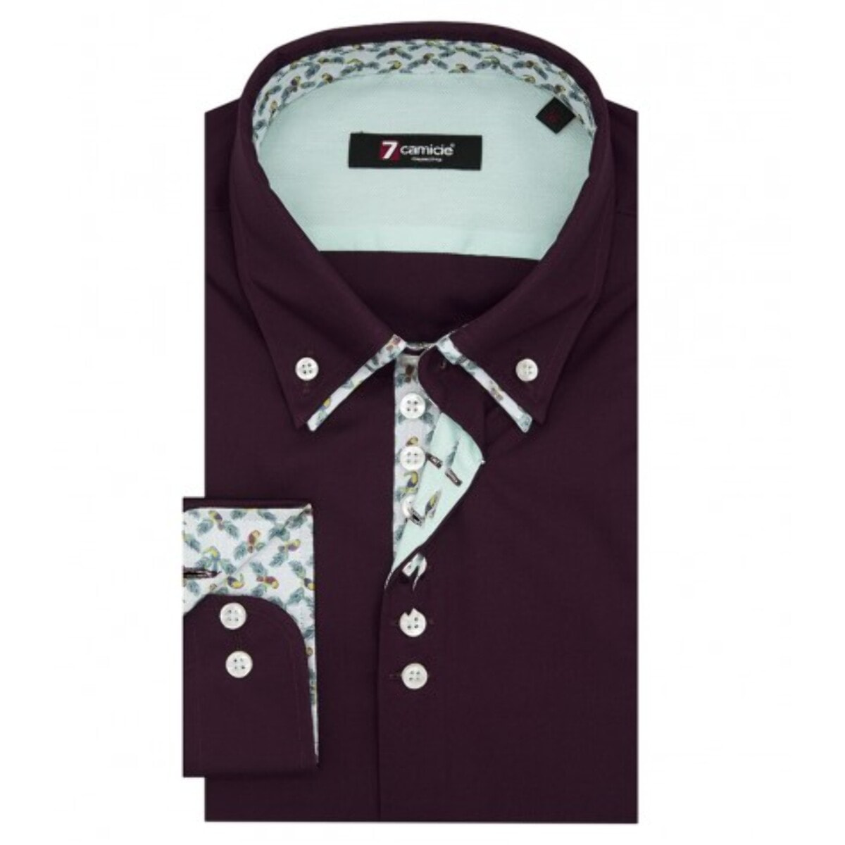 Camicia Uomo 1 Bottone Button Down Doppio Collo Piccolo Popeline fisso Unito Bordeaux